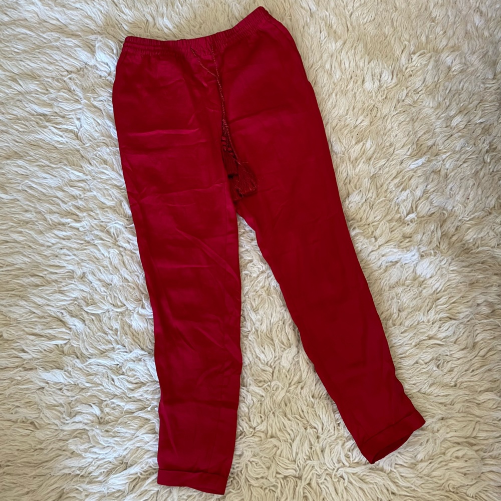 Bold red silky pants